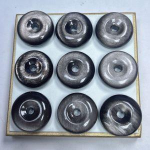 2-Pieces Natural Silver Sheen Obsidian Safety Disc Donut Spacer Beads