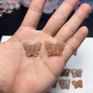 2-Pieces Natural Peach Moonstone Butterfly Spacer Beads