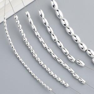 S925 Sterling Silver Rice & Olive Shaped High Polished Plain Beads