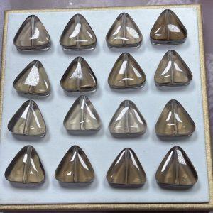 2-Pieces Natural Smoky Quartz Carved Triangle Spacer Bead