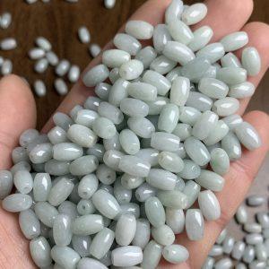 100-Pieces AAA Natural Jadeite Oval Barrel Rice Beads