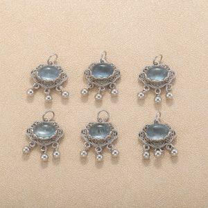 S925 Sterling Silver Inlaid Natural Aquamarine Ruyi Lock Pendant, Chinese Traditional Lucky Safety Amulet