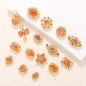 Gold Plated S925 Sterling Silver Bezel Set Natural Arusha Golden Sunstone Bead & Charm