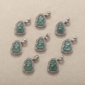 S925 Sterling Silver Bezel Set Natural Blue Water Jadeite Gourd Pendant