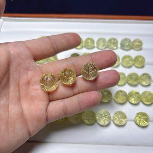 5-Pieces Natural Lemon Citrine Carved Lotus Round Loose Beads