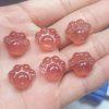 5-Pieces Natural Strawberry Quartz Carved Mini Cat Paw Loose Beads