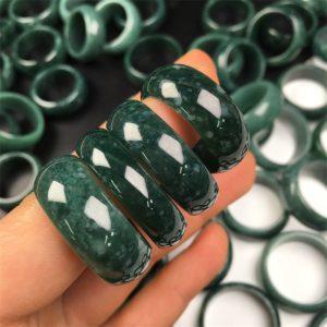 AAA Natural Floating Inclusion Blue Water Jadeite Plain Band Ring Bead