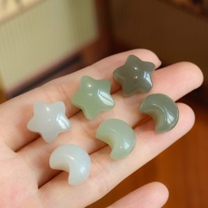 AAA Natural Clear Water Nephrite Star & Moon Shaped Bull Nose Drilled DIY Pendant Charms