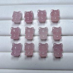5-Pieces Natural Rose Quartz Sitting Nine-Tailed Fox Loose Beads
