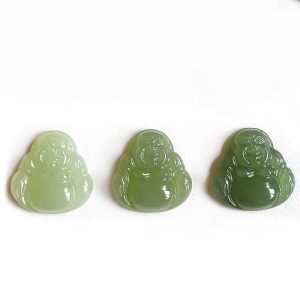 Natural Ice Grade Clear Water Nephrite Buddha Pendant with 18K Solid Gold Bail
