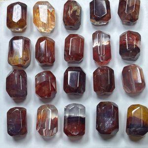 5-Pieces Natural Red Inclusion Rutilated Quartz Irregular Faceted Prism Loose Beads