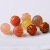 2-Pieces Natural Multi-Color Agate Fret Pattern Pumpkin Round Spacer Beads