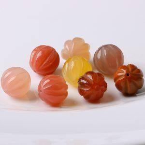 2-Pieces Natural Multi-Color Agate Fret Pattern Pumpkin Round Spacer Beads
