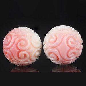 2-Pieces Natural Queen Conch Rose Conch Shell Fret Pattern Round Loose Beads