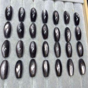 5-Pieces Natural Silver Sheen Obsidian Curved Tube Spacer Beads