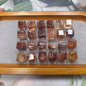 5-Pieces Natural Red Inclusion Quartz Cube Sugar Square Spacer Beads