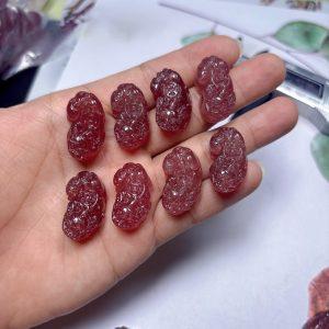 2-Pieces Natural Strawberry Quartz Pi‑Yao Pixiu Charm Bead