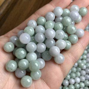 10-pieces AAA Natural Icy White and Green Jadeite Round Bead