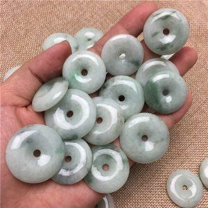 2-pieces AAA Natural Floating‑Flower Jadeite Ping An Kou Donut Loose Beads