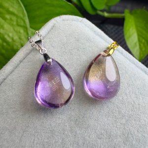 Natural Ametrine Teardrop Pendant with Silver Clasp
