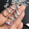 S925 Sterling Silver Bezel Set Natural Madagascar Rainbow Moonstone Irregular Shape Pendant