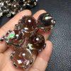 S925 Sterling Silver Bezel Set Natural Smoky Quartz Rainbow Flash Sphere Pendant