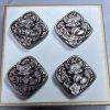 Natural Silver Sheen Obsidian Fox and Flower Pattern Square Shape Pendant Bead