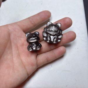 Natural Silver Sheen Obsidian Bead and Fox Shape Bead