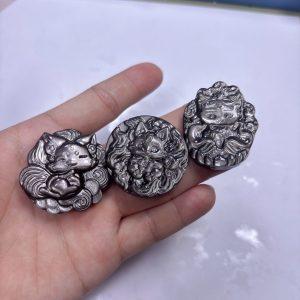 Natural Silver Sheen Obsidian Fox Pendant Bead