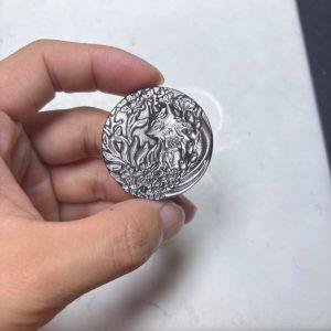 Natural Silver Sheen Obsidian Fox and Flower Pattern Round Pendant Bead
