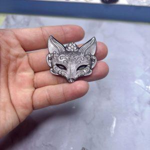 Natural Silver Sheen Obsidian Fox Mask Pendant Bead