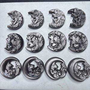 Natural Silver Sheen Obsidian Fox on Moon Pendant Bead