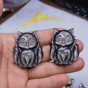 Natural Silver Sheen Obsidian Fox Shape Pendant Bead