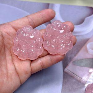 Natural Rose Quartz Fine Carved Flower Fox Pendant