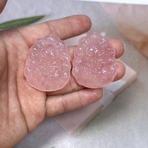 Natural Rose Quartz Fine Carved Flower Fox Pendant