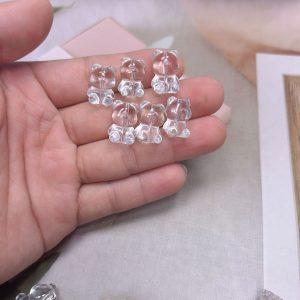 2-pieces Natural Clear Quartz Bear Spacer Bead