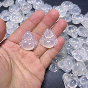 Natural Icy White Agate Maitreya Buddha Pendant Bead