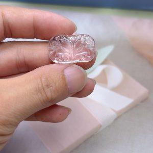 Natural Clear Quartz Double‑Hole Carved Fox‑Pattern Rectangle Spacer Bead
