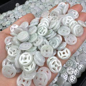50-Pieces AAA Natural Jadeite Chinese Ancient Coin Shaped Flat Round Bead