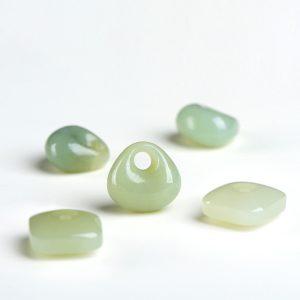 2-Pieces AAA Natural Qingshui Light Green Nephrite Bead