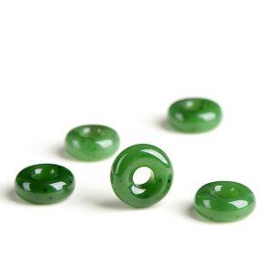2-Pieces AAA Natural Green Nephrite Ring Donut Bead