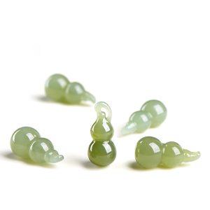 2-Pieces AAA Natural Qingshui Light Green Nephrite Gourd Charm Bead
