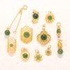 Natural Green Nephrite Flower Shape Accessories with Gold Plated S925 Silver Bezel Set