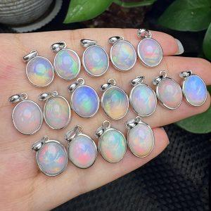 Natural Opal Oval Cabochon Pendant with S925 Sterling Silver Setting