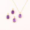 Natural Amethyst Oval Pendant with Gold Plated S925 Sterling Silver Set