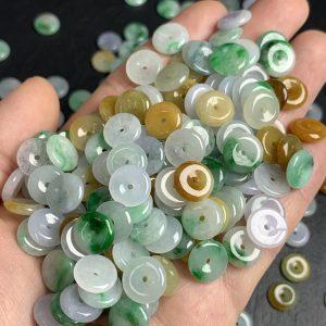10mm 10-pieces Natural Type A Multi-color Jadeite Ping An Kou Bead Donut Loose Beads