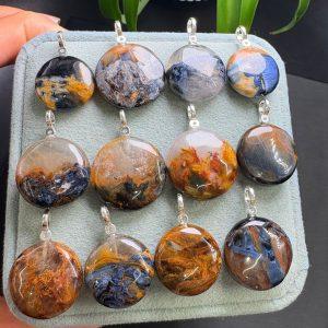 High‑Grade Natural Pietersite Round Disc Pendant With S925 Sterling Silver Clasp