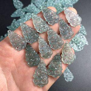 2-pieces Natural Type A Blue Water Jadeite Hollow-out Auspicious Ruyi Flower Pendant Bead