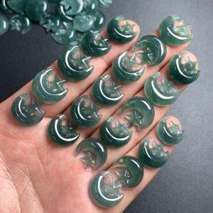 2-pieces Natural Type A Blue Water Jadeite Crescent Moon and Star Charm Bead