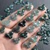 5-pieces Natural Grade A Blue Water Jadeite Butterfly Charm Bead